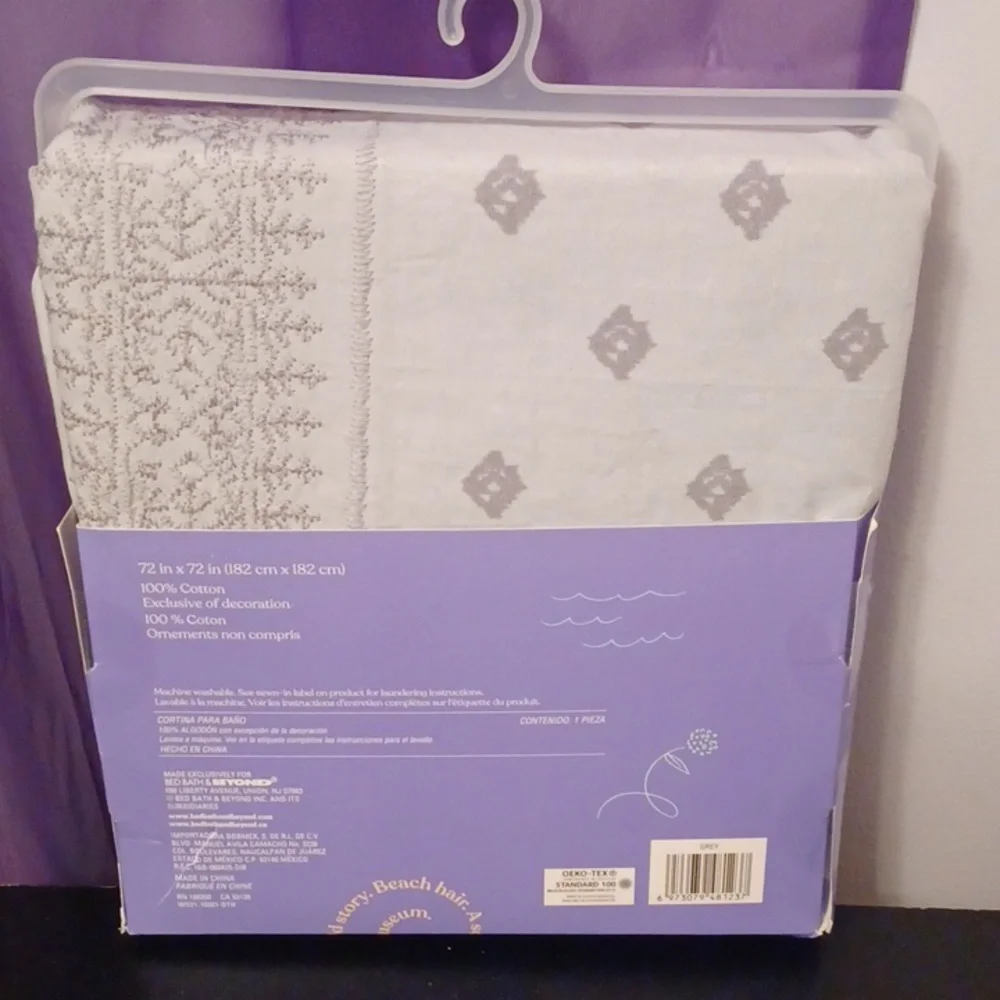 New Wild Sage Grey Keilana Embroidered Shower Curtain 72 in x 72 in